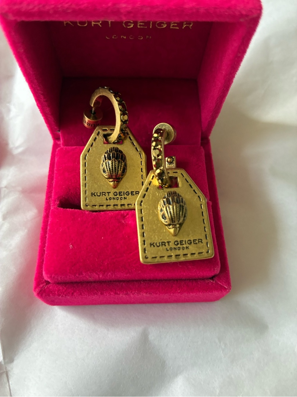 Kurt Geiger Gold Tag Charm Hoop Earrings